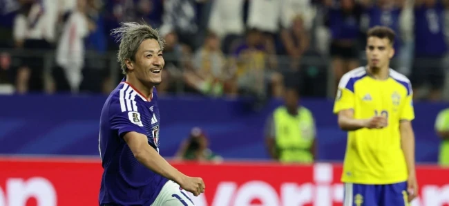 Maeda mở tỷ số cho Nhật Bản trong trận đấu với Thụy Điển tại World Cup 2026.