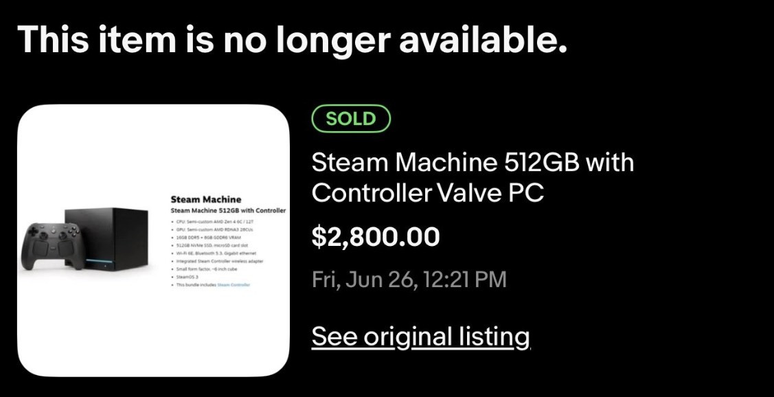 Một đơn hàng Steam Machine đã được bán thành công với giá cao trên eBay.