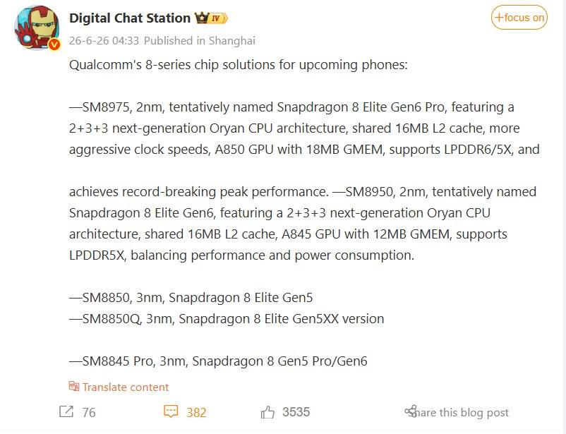 Lộ trình dòng chip Snapdragon 8 Elite năm 2026