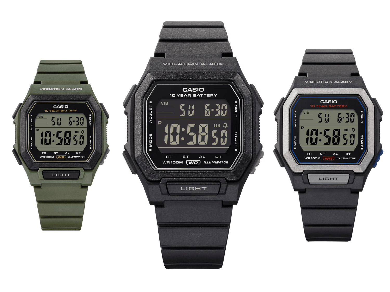 Ba phiên bản Casio W738H-1AV, W738H-1BV và W738H-3AV