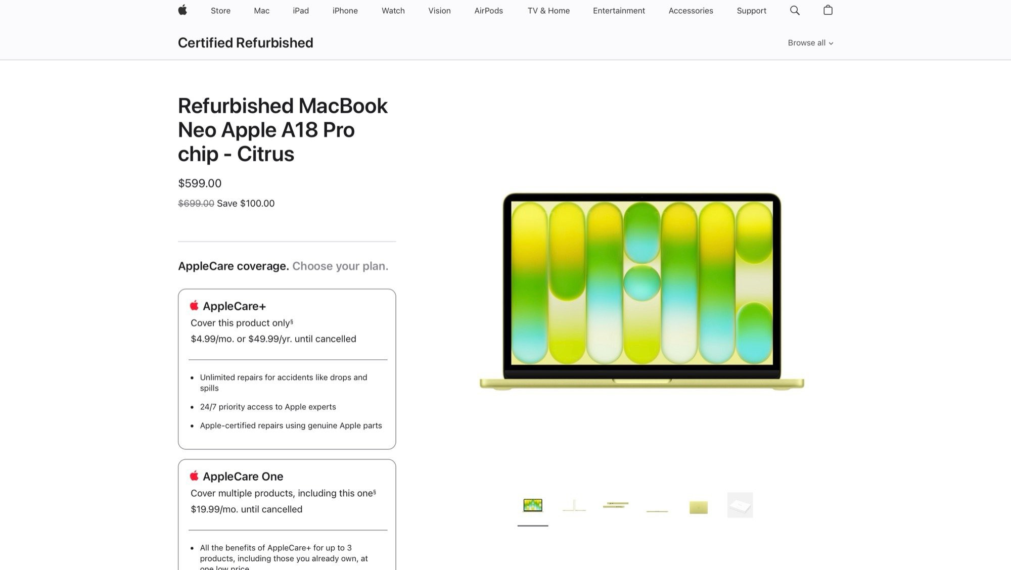 Apple MacBook Neo phiên bản refurbished xuất hiện trên Apple Store sau đợt tăng giá niêm yết