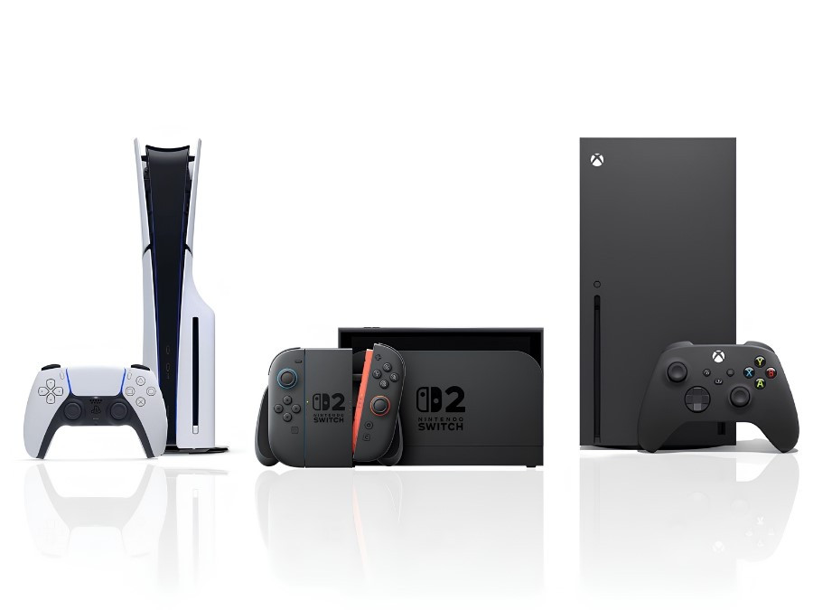 Ba dòng máy chơi game phổ biến PS5, Switch 2 và Xbox Series X đặt cạnh nhau