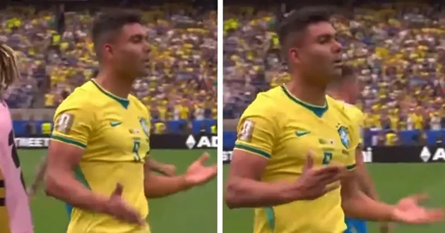 Cử chỉ tay của Casemiro sau khi ghi bàn thắng quan trọng cho ĐT Brazil tại World Cup 2026