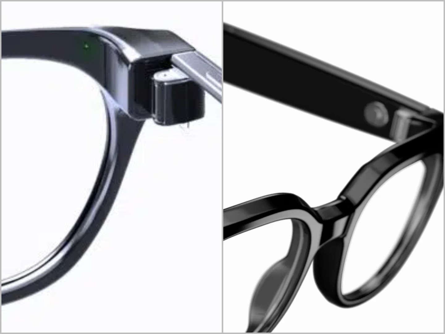 Cận cảnh đèn LED chỉ báo và thiết kế gọng kính Galaxy Glasses phiên bản Warby Parker.
