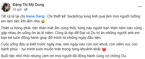 Chia sẻ của Midu về buổi tiệc kỷ niệm trên trang cá nhân