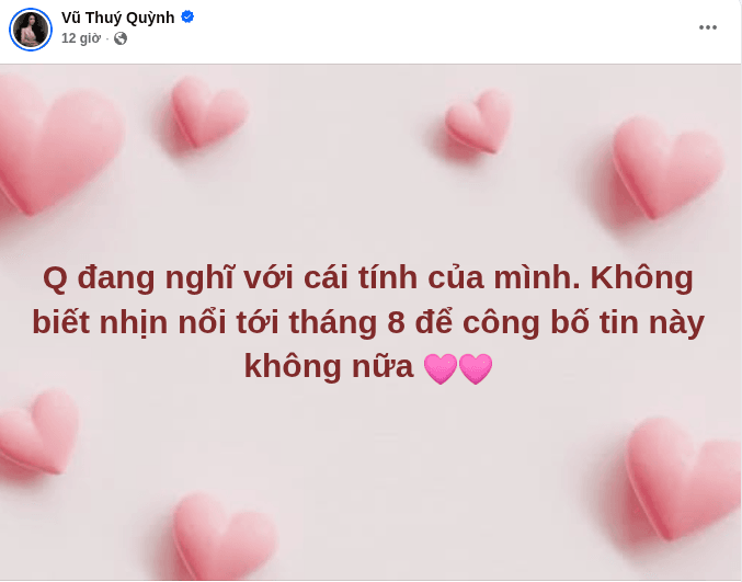 Bài đăng mới nhất trên trang cá nhân của Á Hậu Vũ Thúy Quỳnh.