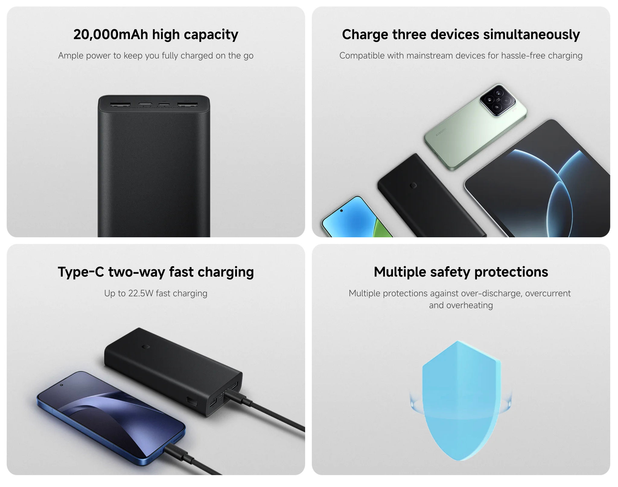 Thiết kế mặt dưới và thông số an toàn của sạc dự phòng Xiaomi