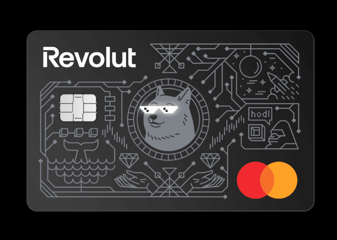Thẻ Revolut Mastercard tích hợp đèn LED phát sáng ở vị trí đôi mắt khi thanh toán.