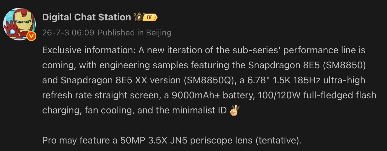Thông số kỹ thuật rò rỉ của OnePlus Ace 7 trên Weibo