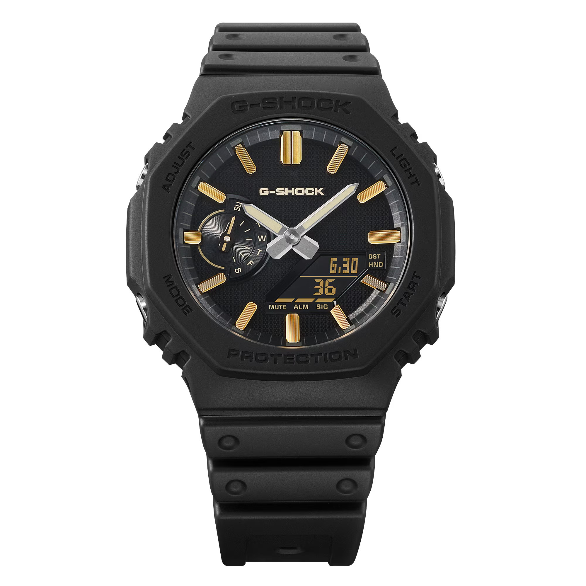 Mẫu đồng hồ Casio G-Shock GA-2100LXB-1A9 với chi tiết màu vàng gold.