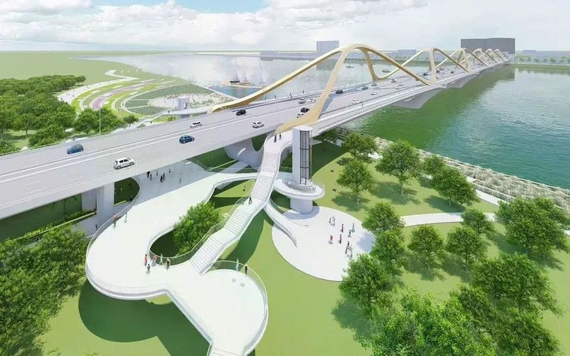 Phối cảnh cầu Trần Hưng Đạo bắc qua sông Hồng kết nối trung tâm Hà Nội với khu vực phía Đông