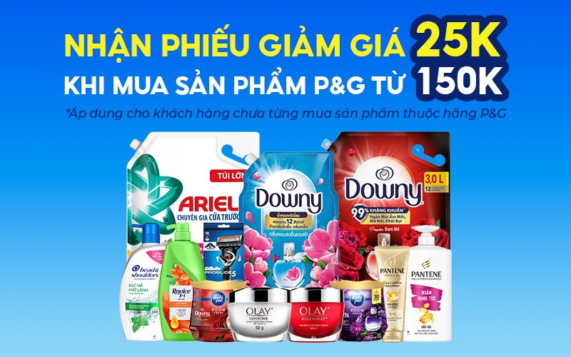 Chương trình ưu đãi chào bạn mới tặng mã giảm giá 25.000 đồng khi mua sản phẩm P&G tại Bách hóa XANH