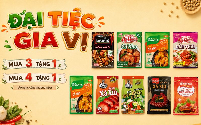 Chương trình khuyến mãi mua 3 tặng 1 gia vị tại Bách hóa XANH tháng 7/2026