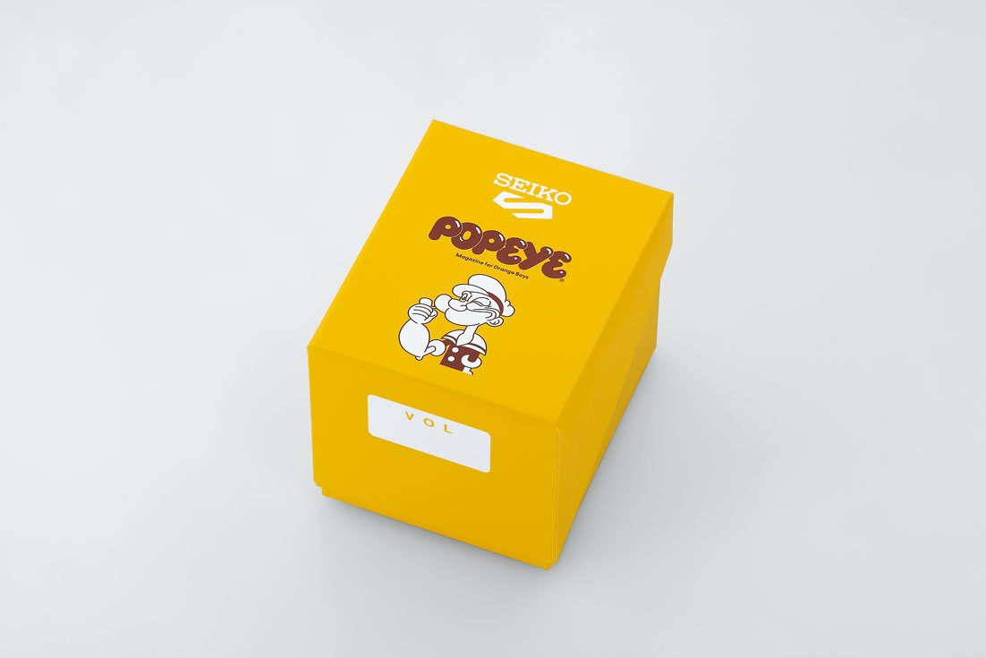 Hộp đựng đặc biệt màu vàng của phiên bản Seiko Popeye.