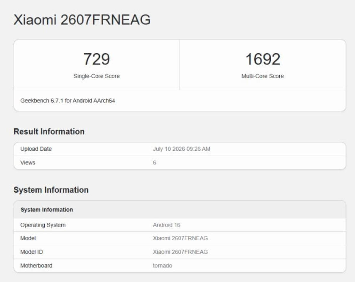 Redmi 17C 5G xuất hiện trên Geekbench với điểm số hiệu năng tương đương chip Dimensity 6300