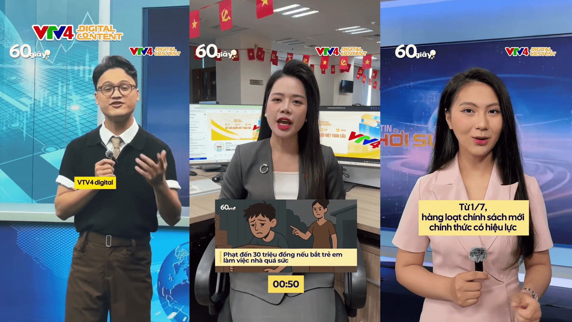 Giao diện chuyên mục Điểm tin 60 giây trên nền tảng VTV4 Digital