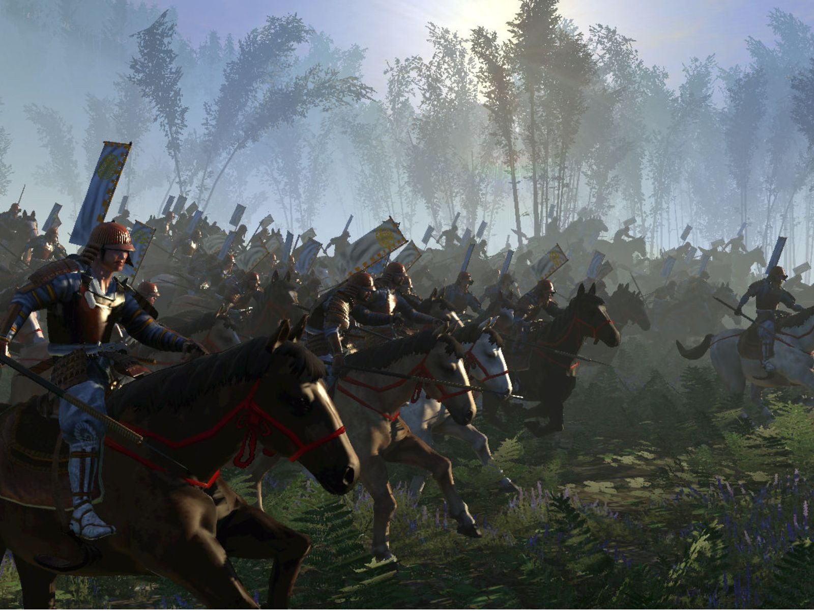 Một đội quân trong game Total War: Shogun 2 chuẩn bị bước vào trận chiến.