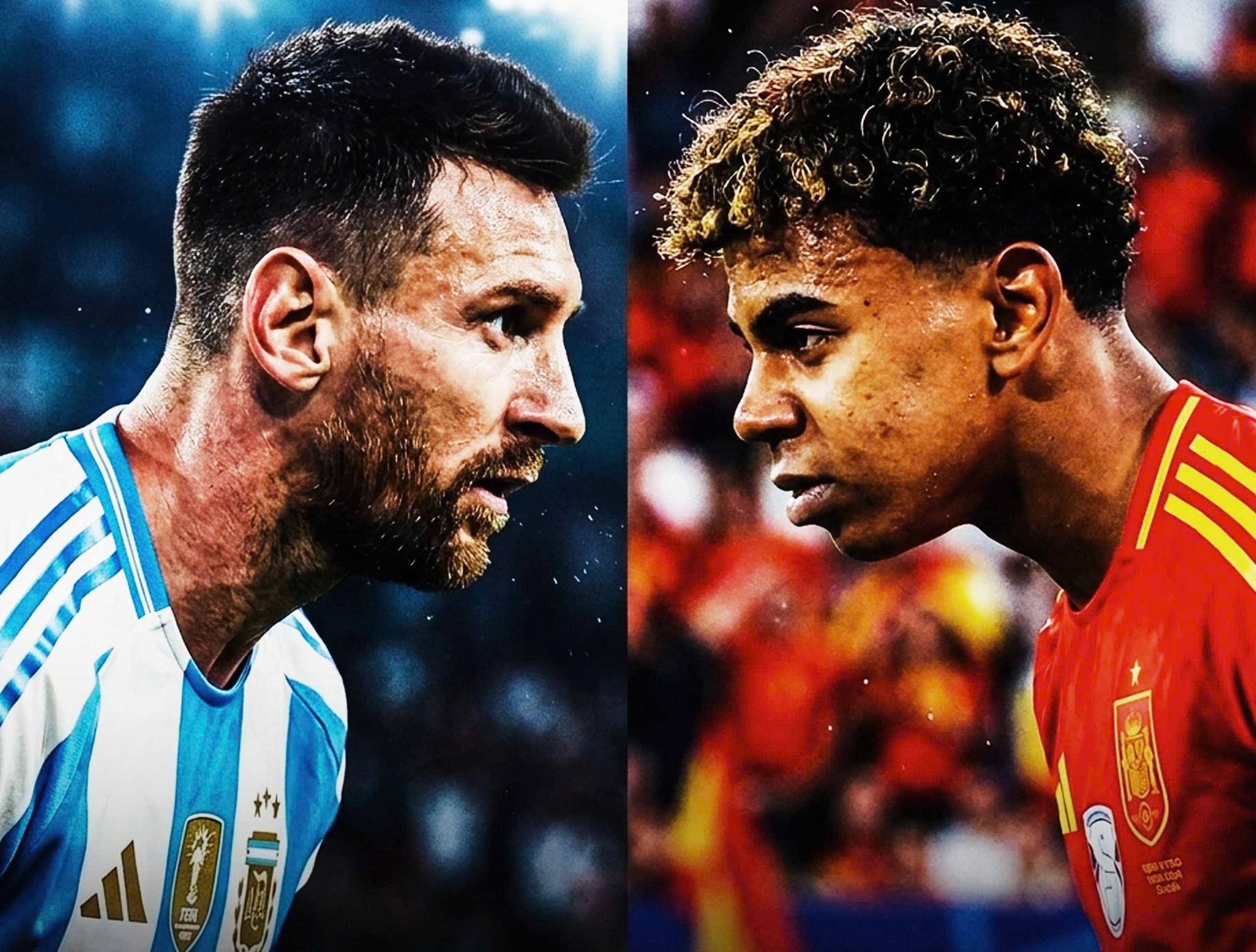 Lionel Messi và Lamine Yamal trong hình ảnh so sánh giữa hai thời kỳ.