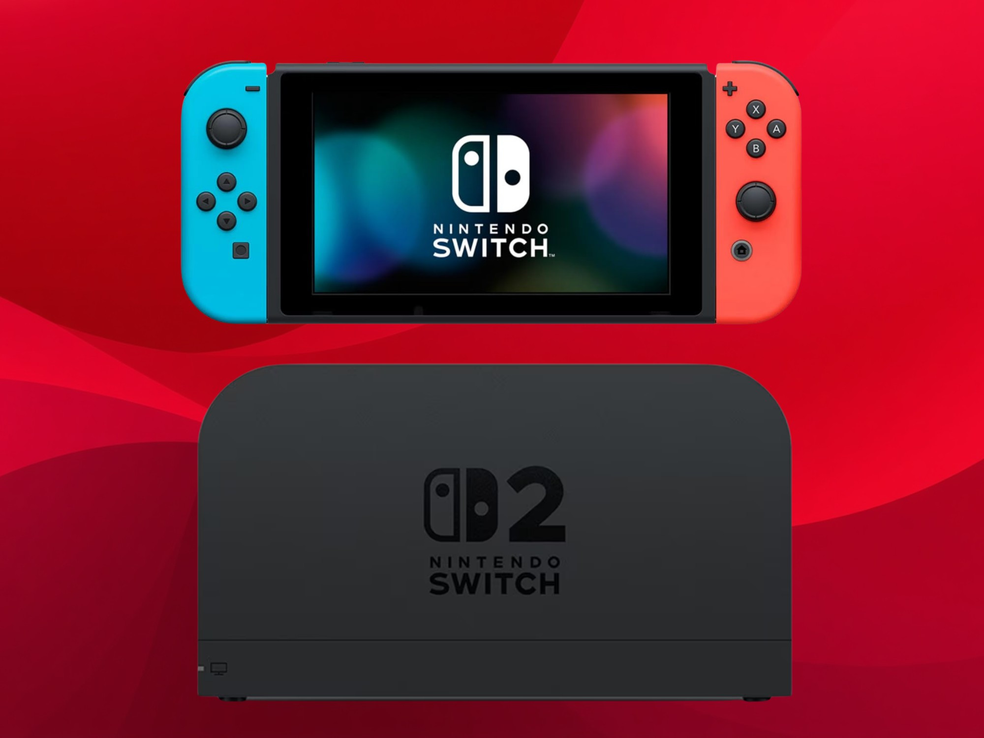 Máy Nintendo Switch nguyên bản đặt phía trên dock của Switch 2