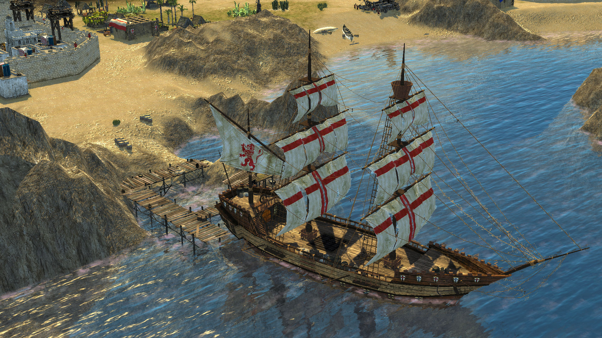 Tàu chiến di chuyển trong game Stronghold Crusader 2