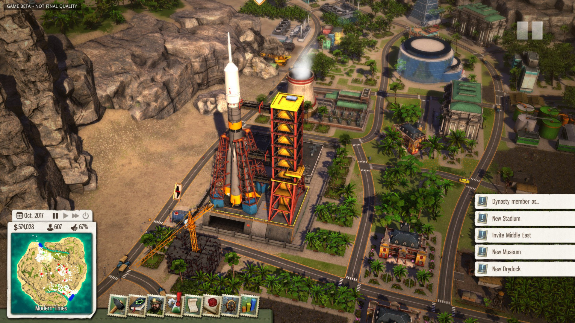 Một tên lửa đang chuẩn bị phóng trong thời kỳ hiện đại của Tropico 5.