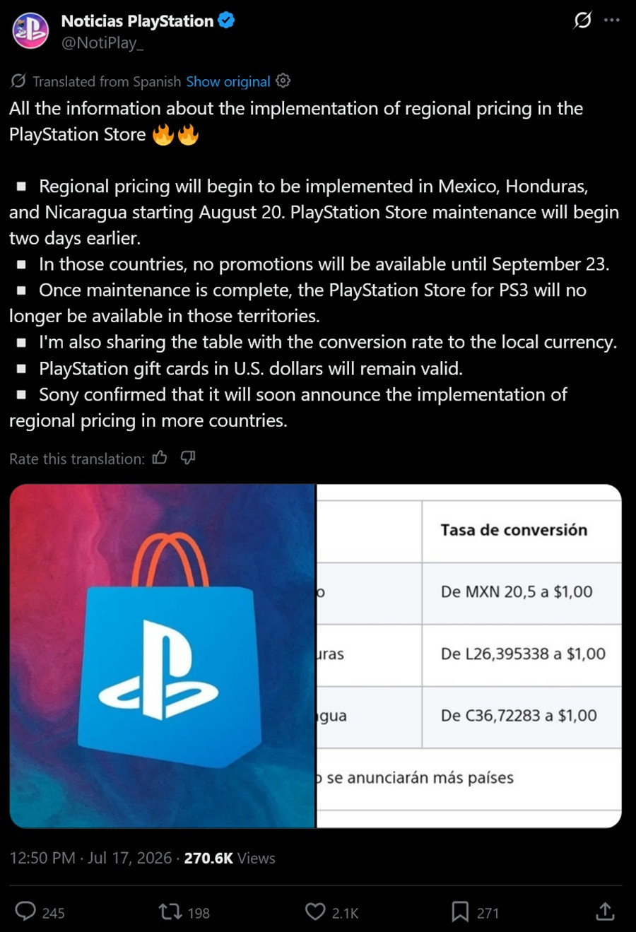 Thông báo thay đổi giá trên PlayStation Store Mỹ Latinh
