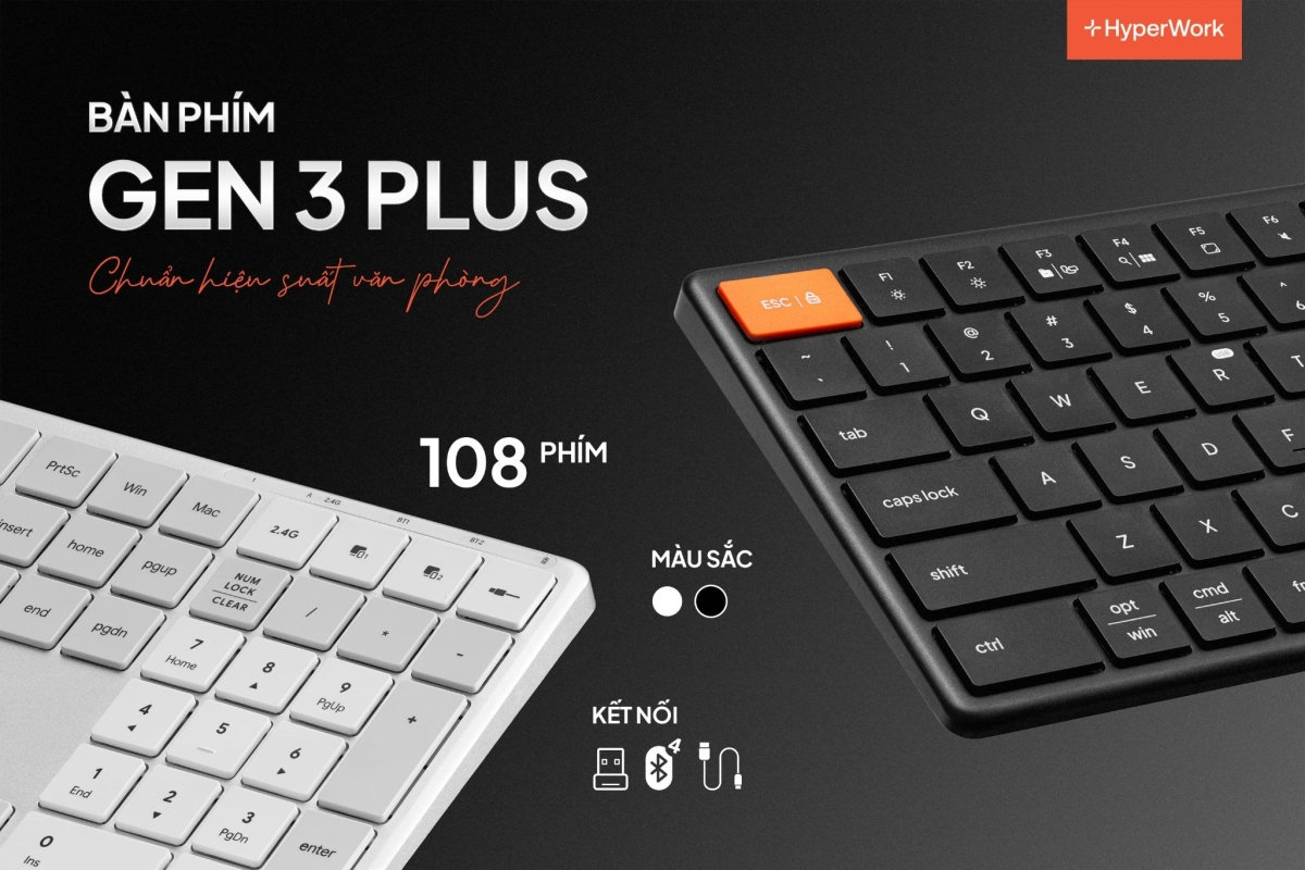 Bộ đôi bàn phím – chuột HyperOne Gen 3 Plus, tông màu đen/trắng