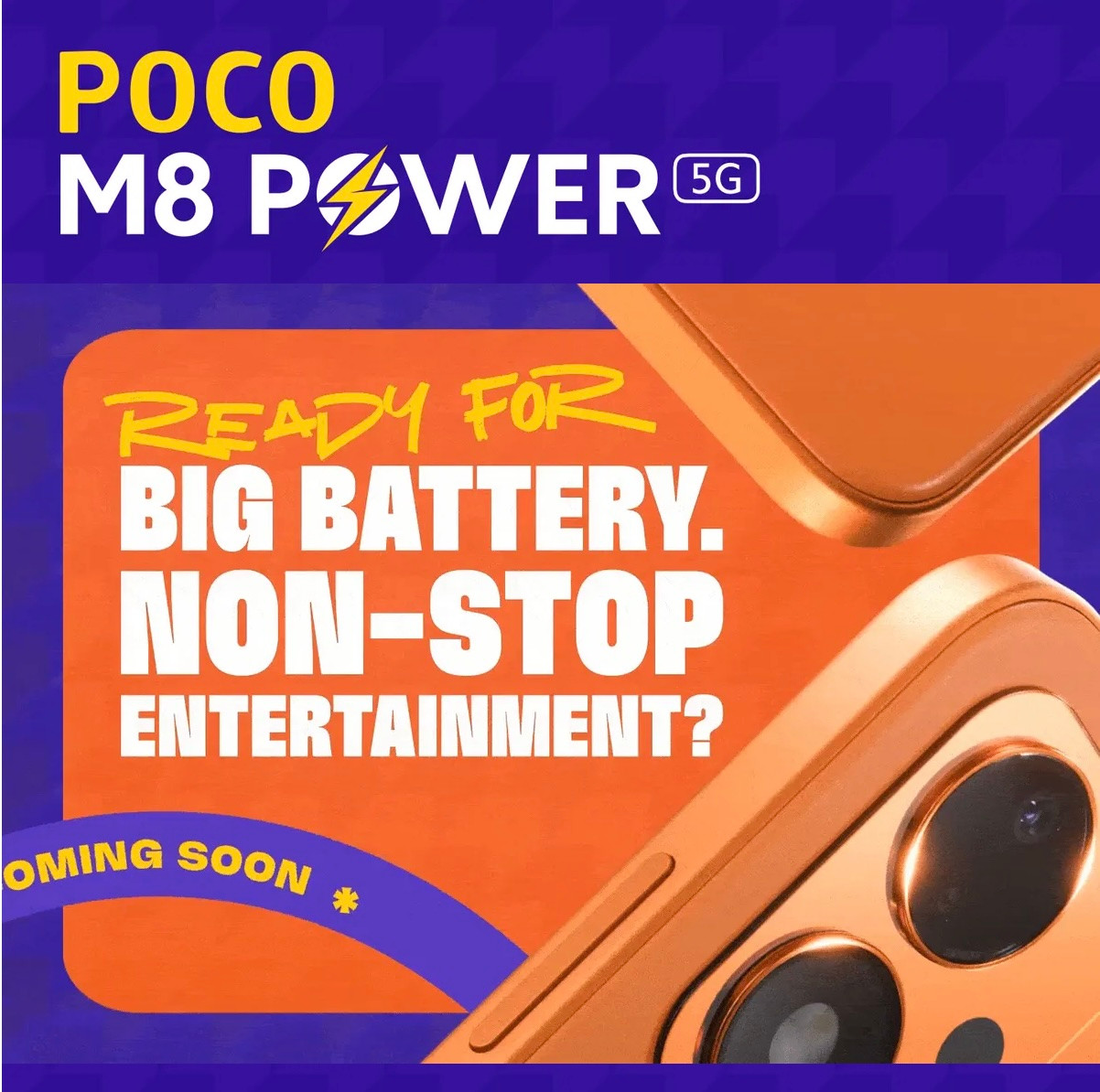 Teaser chính thức của Poco M8 Power 5G với phiên bản màu cam nổi bật