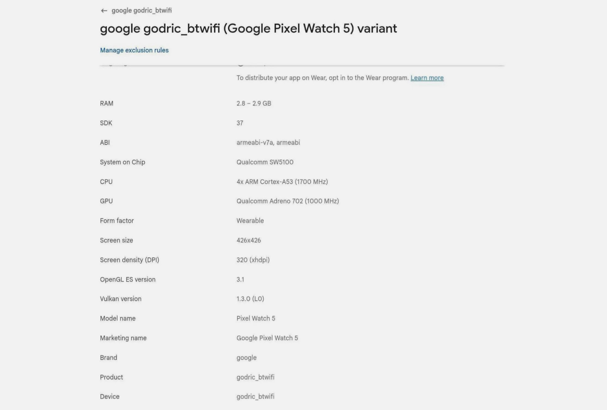 Thông tin Pixel Watch 5 xuất hiện trên Google Play Console