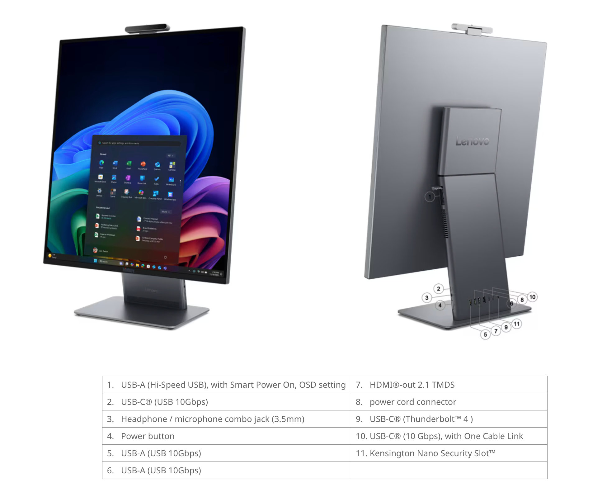 Cận cảnh phần chân đế và cổng kết nối của ThinkCentre X AIO Aura Edition