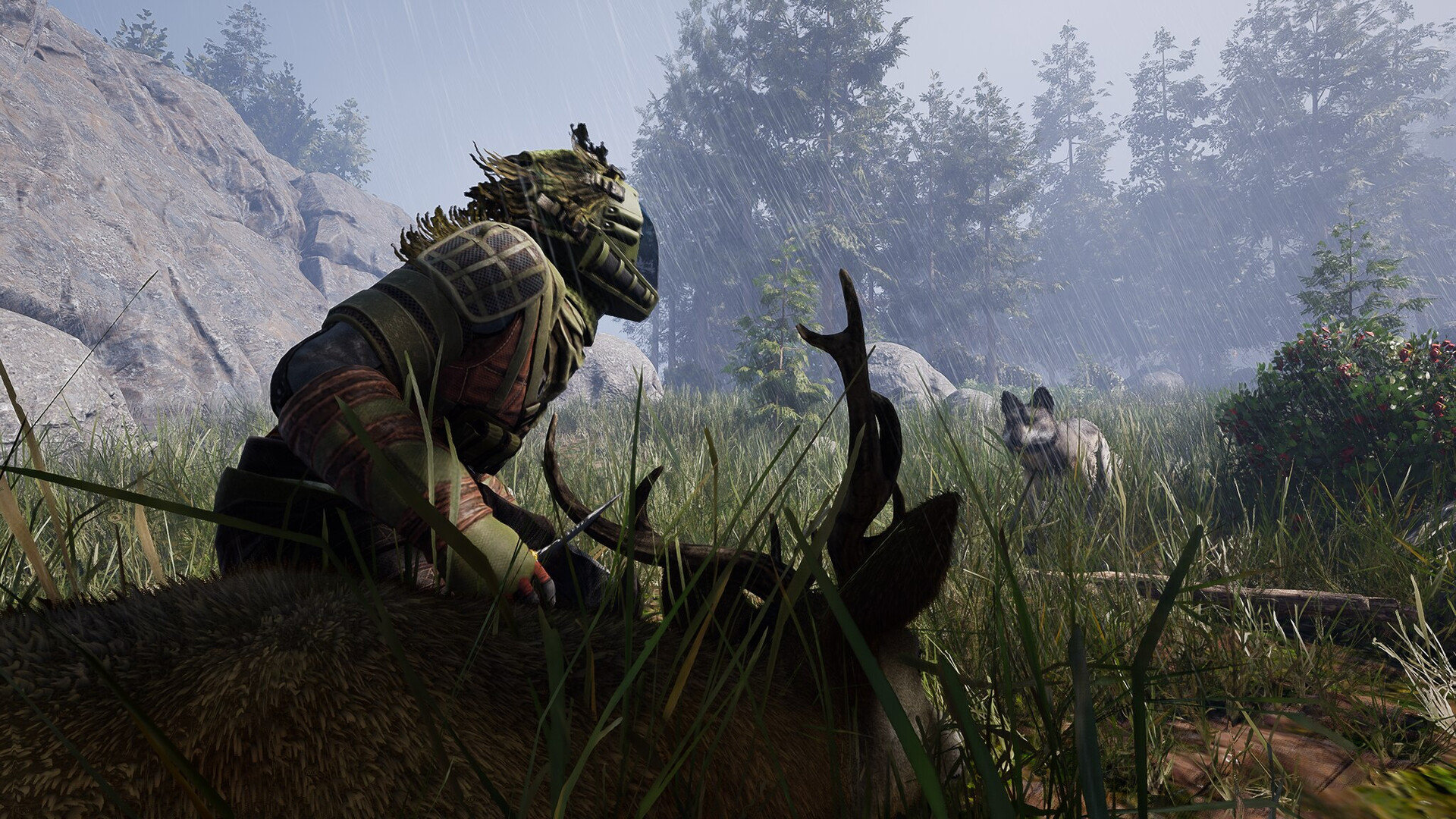 An image showing a character and a wolf in Icarus.