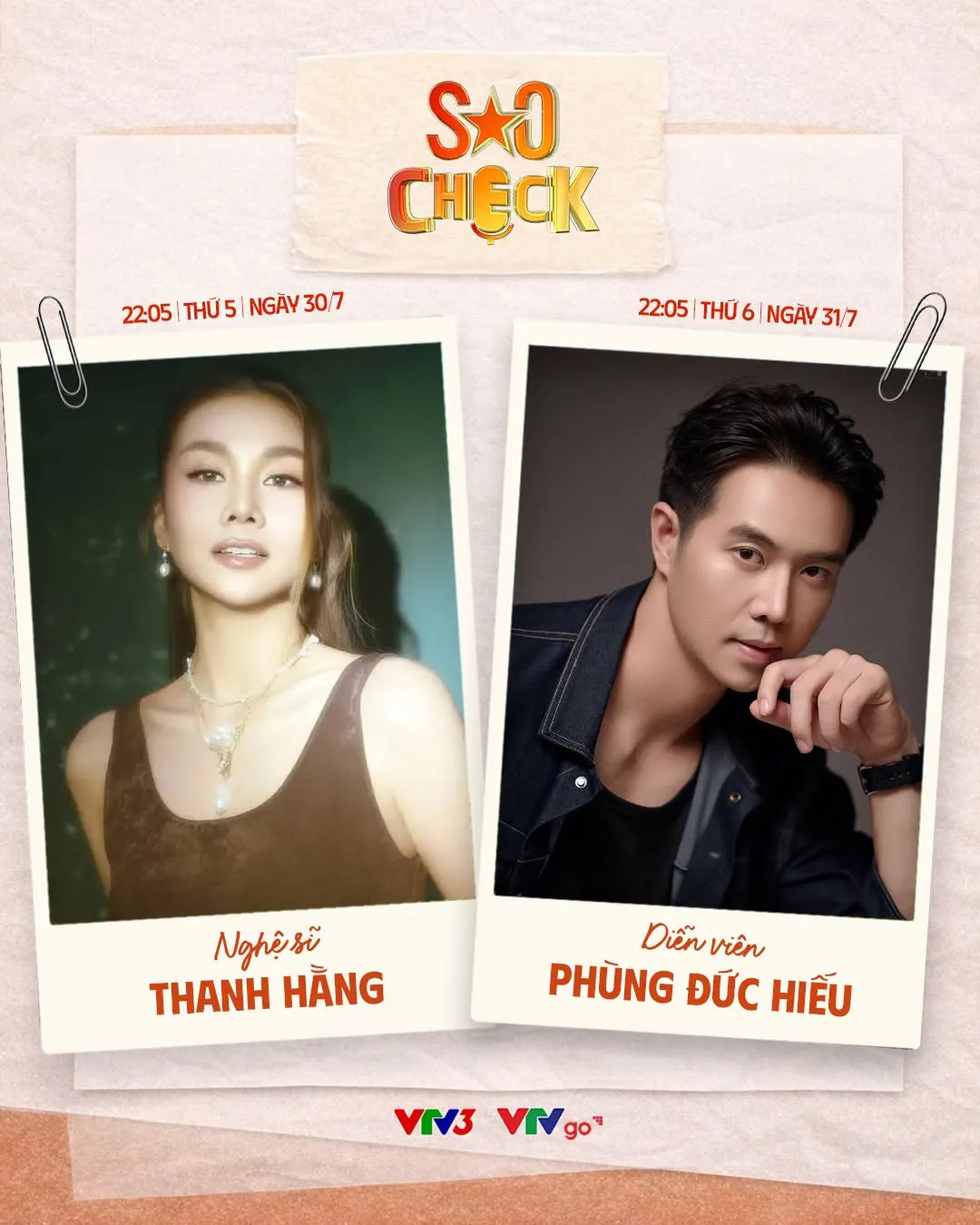 Thanh Hằng và Phùng Đức Hiếu trong chương trình Sao Check trên VTV3