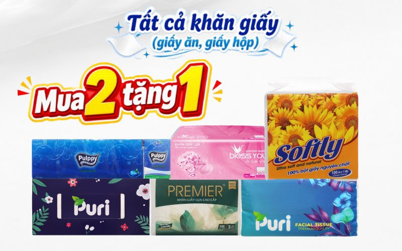 Chương trình ưu đãi mua 2 tặng 1 khăn giấy tại Bách hóa XANH