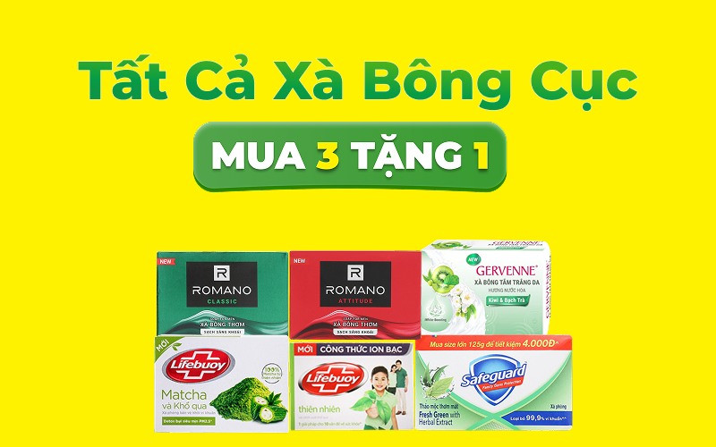 Mua 3 tặng 1 tất cả xà bông cục tại Bách hóa XANH
