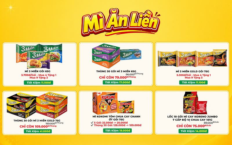 Siêu Sale Mì Gói Tháng 8: 3 Miền, Kokomi giảm sốc tới 41K