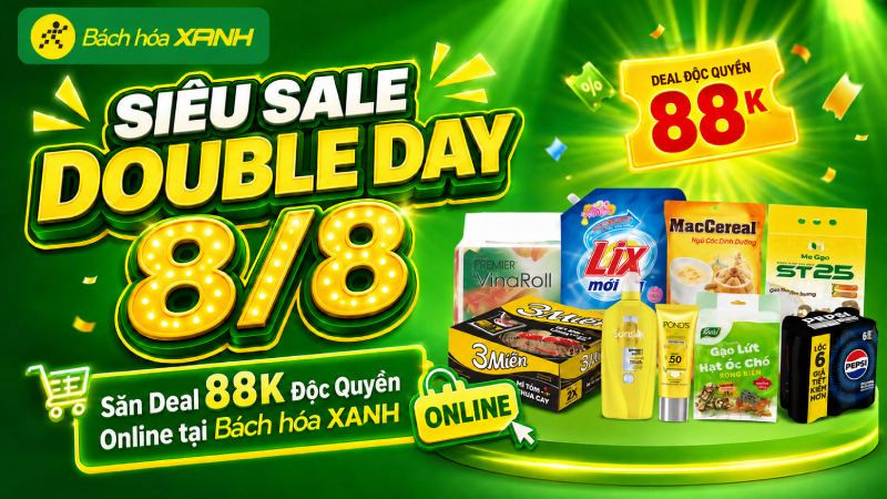 Siêu sale Double Day 8/8: Săn Deal 88K Độc Quyền Online