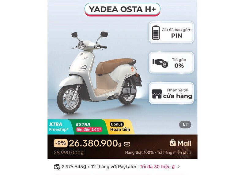 Xe máy điện Yadea Osta giảm giá ưu đãi