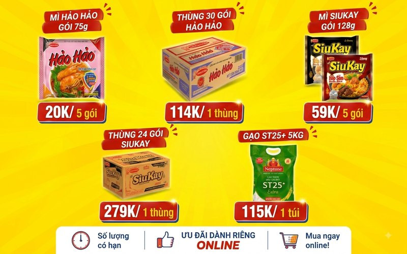 Mì Hảo Hảo, SiuKay, Koreno giảm sốc tại Bách hóa XANH