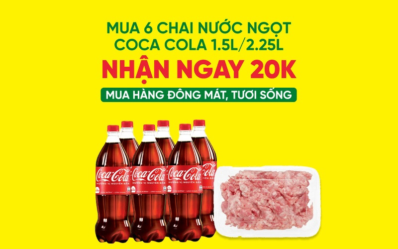 Mua 6 chai Coca-Cola tặng phiếu mua hàng đồ tươi sống, đông mát