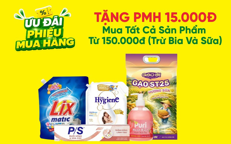 Chương trình tặng phiếu mua hàng 15K cho khách hàng mới tại Bách hóa XANH Online