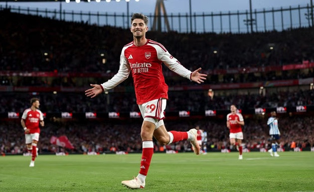 Kai Havertz ăn mừng bàn thắng cho Arsenal tại Ngoại hạng Anh