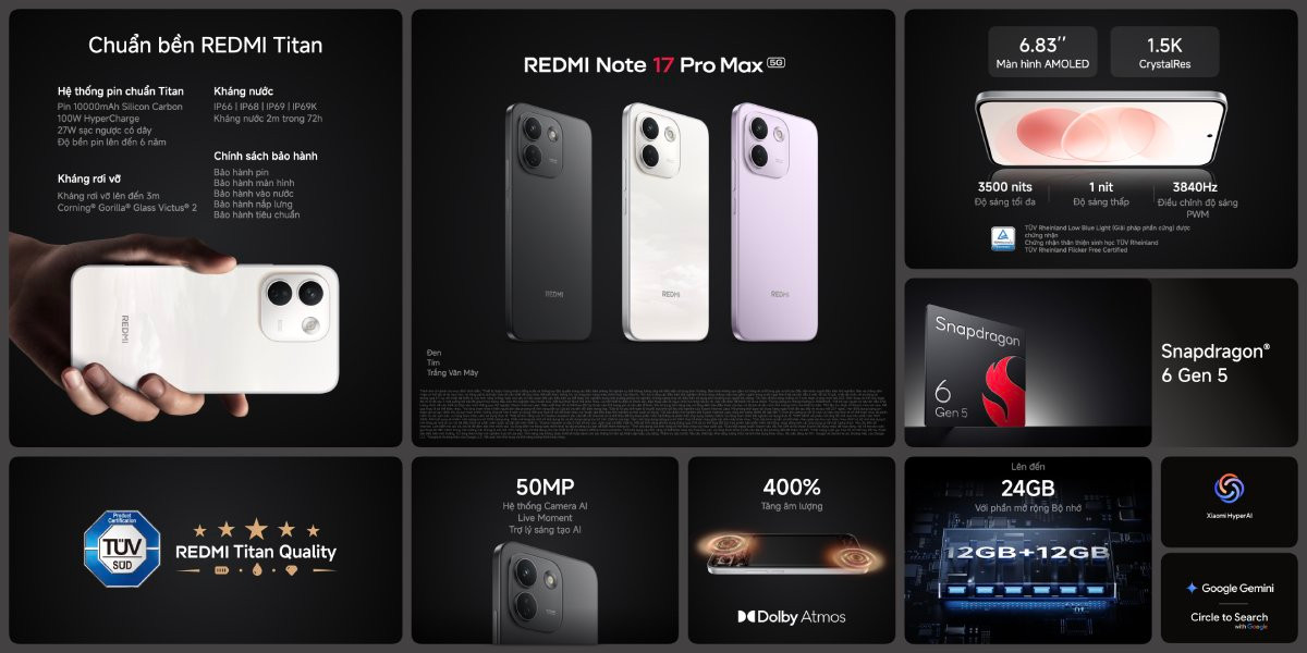 Công nghệ pin Silicon-Carbon dung lượng lớn trên Redmi Note 17 Series