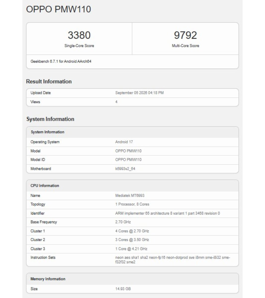 Điểm Geekbench của OPPO Find X10
