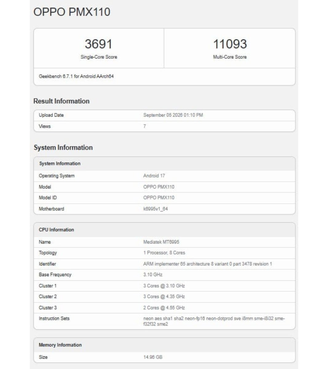 Điểm Geekbench của OPPO Find X10 Pro Max