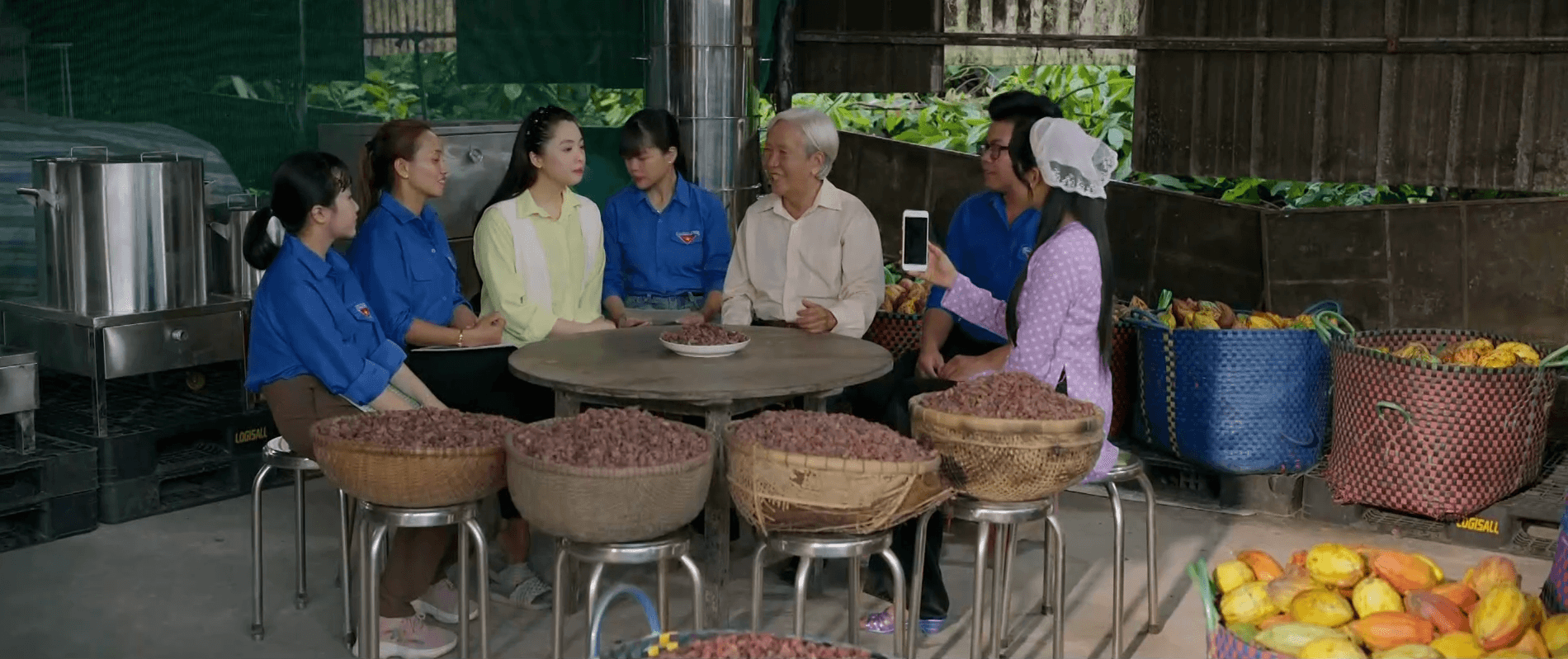 Chú Ba hướng dẫn Phù Sa kỹ thuật chế biến hạt ca cao đạt chuẩn