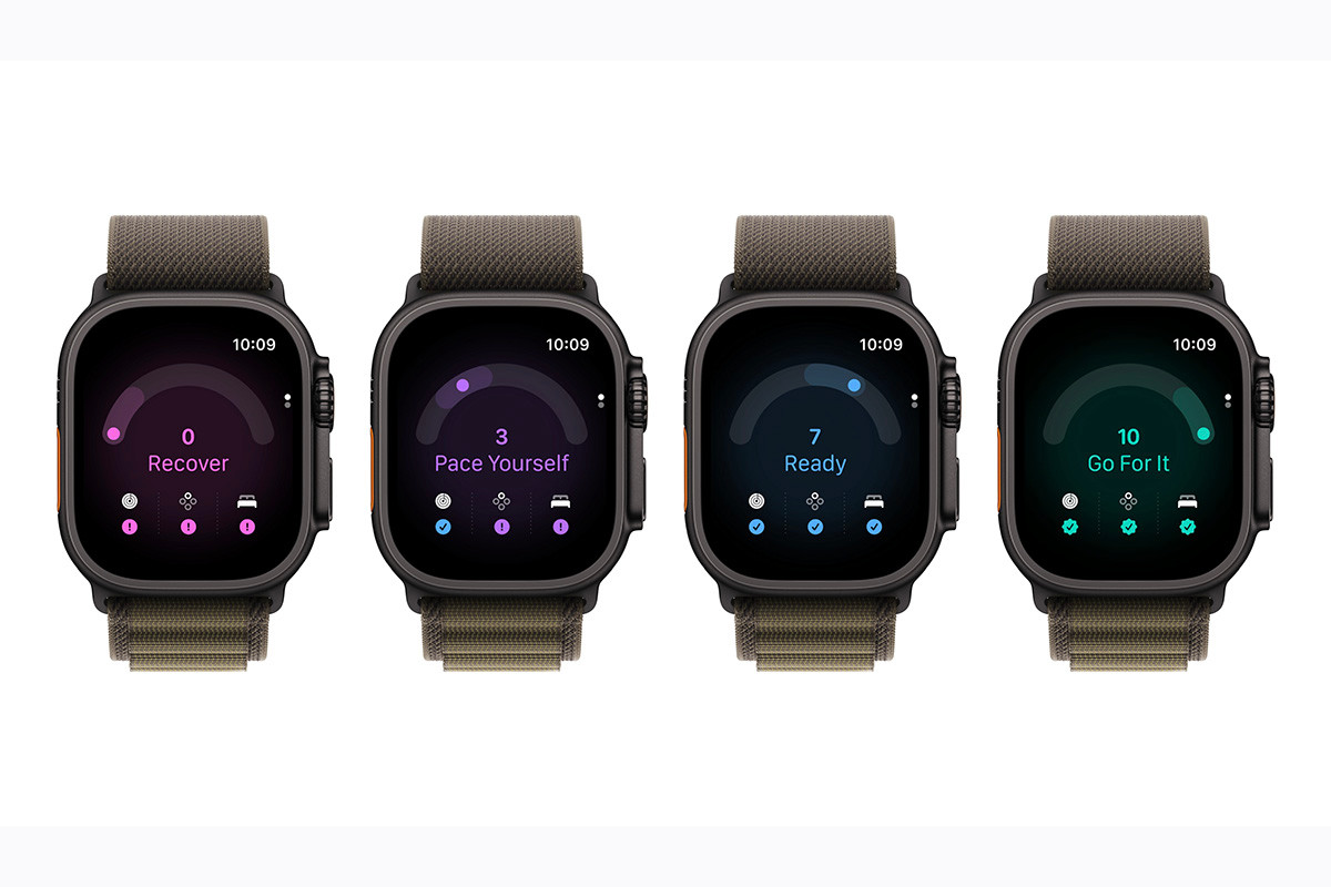 Bốn mẫu Apple Watch Ultra 4 hiển thị các khuyến nghị khác nhau về readiness.