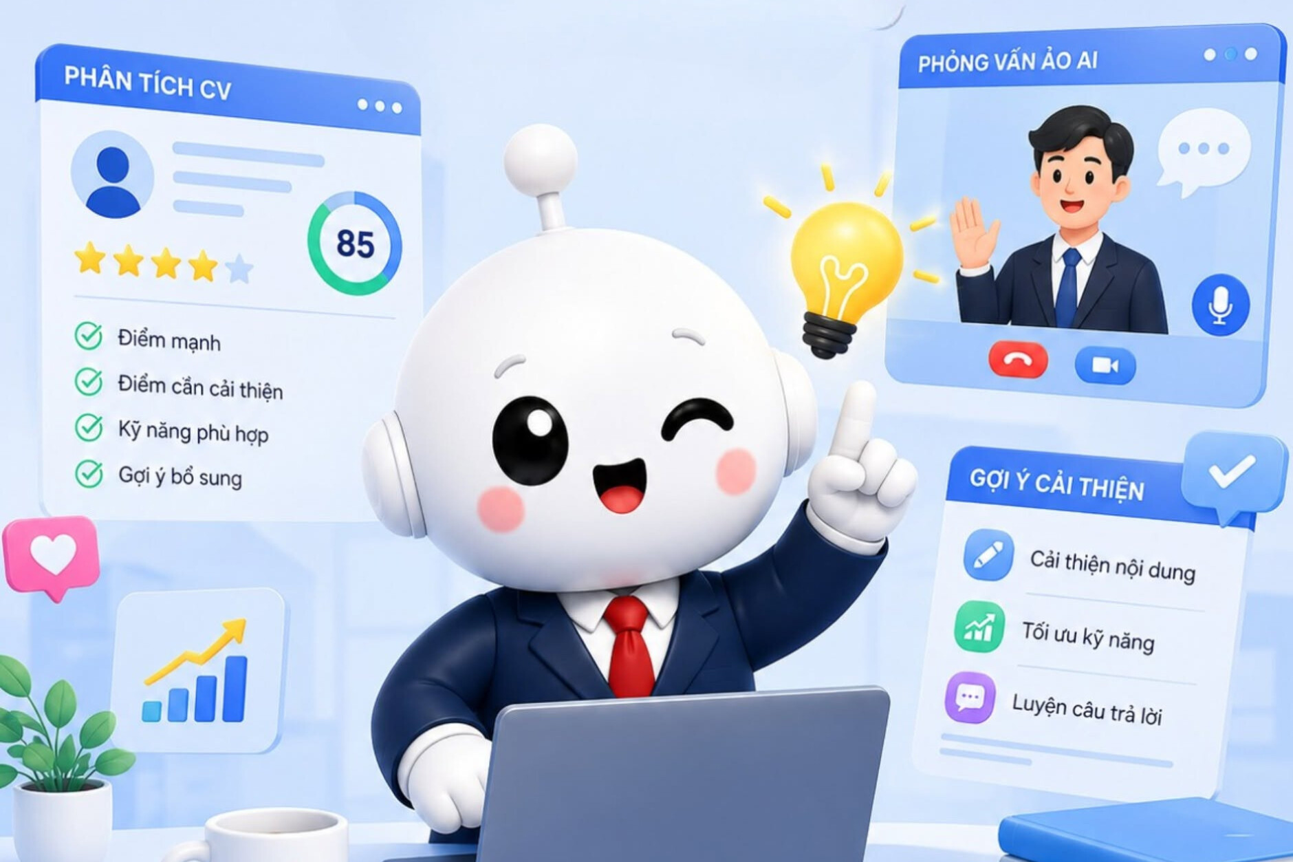 Giao diện phỏng vấn trực tuyến với trợ lý AI trên nền tảng QATTH