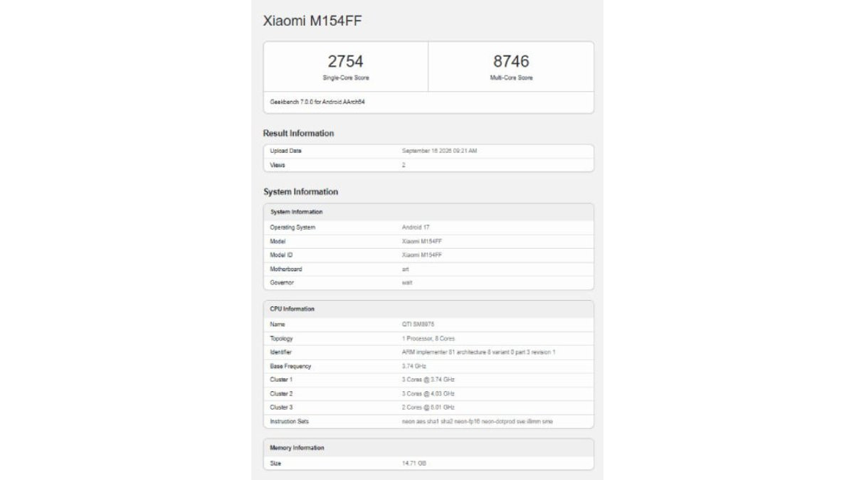 Xiaomi 18 Pro được thử nghiệm hiệu năng trên Geekbench