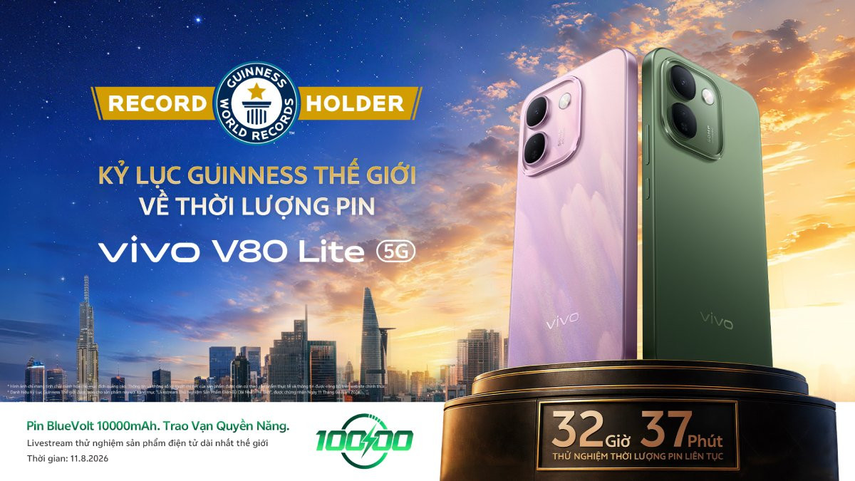 vivo V80 Lite 5G với Pin BlueVolt 10.000mAh, sẵn sàng đồng hành cùng người dùng suốt cả ngày dài