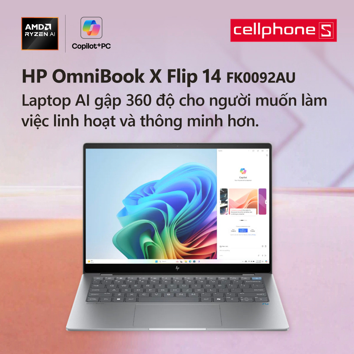 Laptop HP OmniBook X Flip 14-FK0092AU thiết kế gập xoay linh hoạt